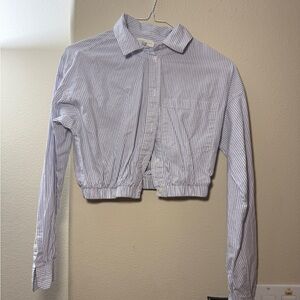 Blue and white striped button down cropped
